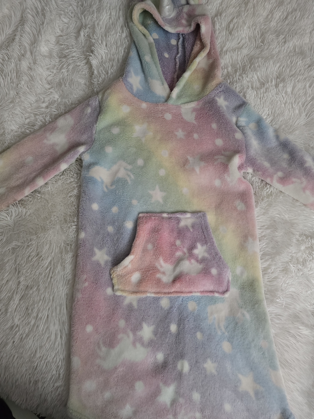 Unicorn Starry Rainbow Plush Hooded Dress